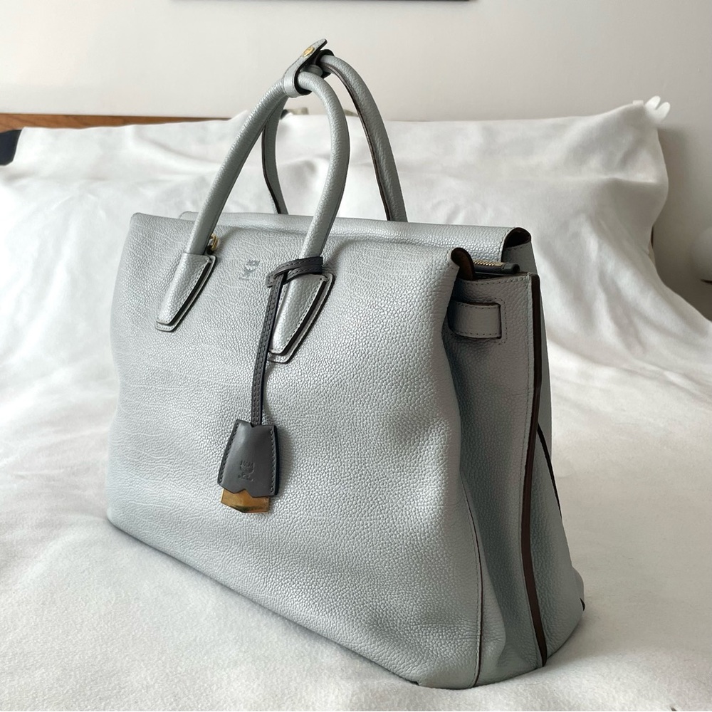 SOLD - MCM Large Milla Concrete (Light Blue-Gray) Leather Satchel Tote - Picture 5 of 17